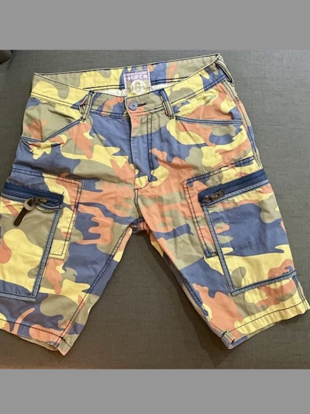 Jetlag Super 6 Cargo Men's Shorts Camouflage Lemon Flavour Y2K SZ 30
